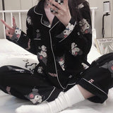Kuromi Pajama Set Autumn and Winter Pajamas Women's Spring and Autumn Dark Long Sleeve Home Wear Cardigan Suit