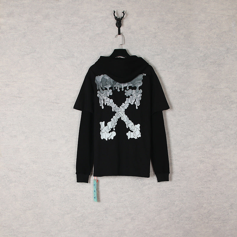 Autumn And Winter Melting Gradient Arrow Hooded Fake Two Pieces Sweater For Men And Women