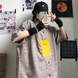 Harajuku Clothing for men Casual Shirts Color Block Shirt Men Summer Casual Loose Short Sleeves Cardigan Shirt