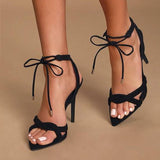 Black Strappy Heels   Pointed Sandals   Spring Women's Lace Up Shoes High Heels