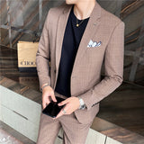 Mens Graduation Outfits Casual Suit Jacket Men's Slim-Fitting Suit Two-Piece Business Plaid Suit Groom Wedding Suit