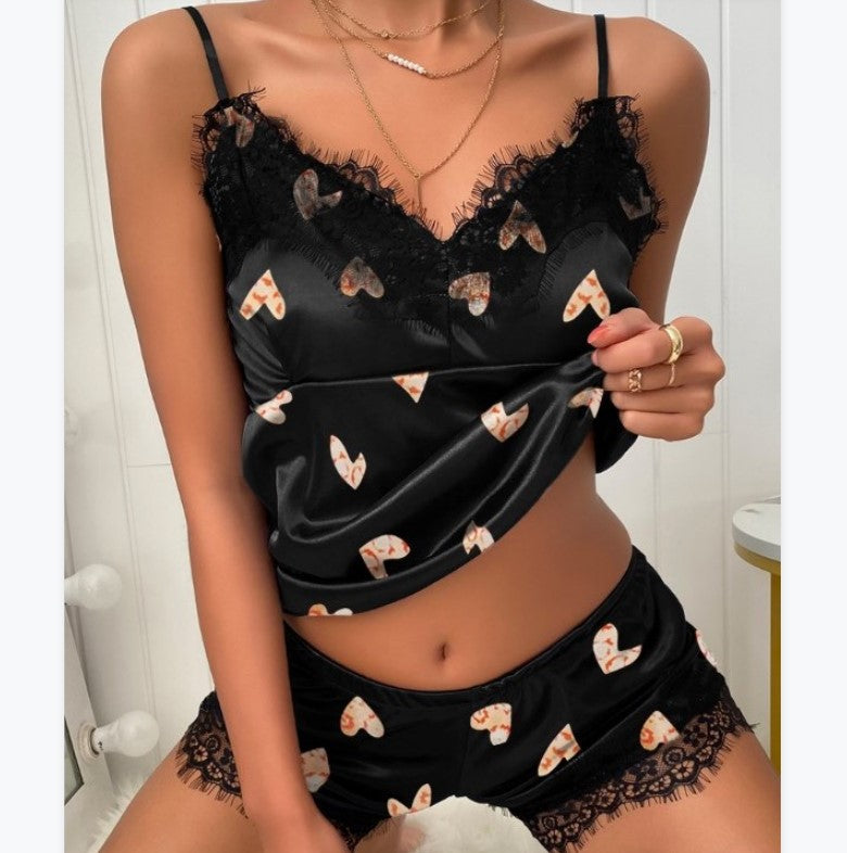 Valentine's Day Outfits Sleeveless Lace Ice Silk Sexy Nightdress