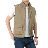 Men Utility Vest Work Zipper Tactical Work Vest Slim Pocket Jacket Vest Man Outdoor Leisure plus Size Workwear Loose Multi-Bag Jacket
