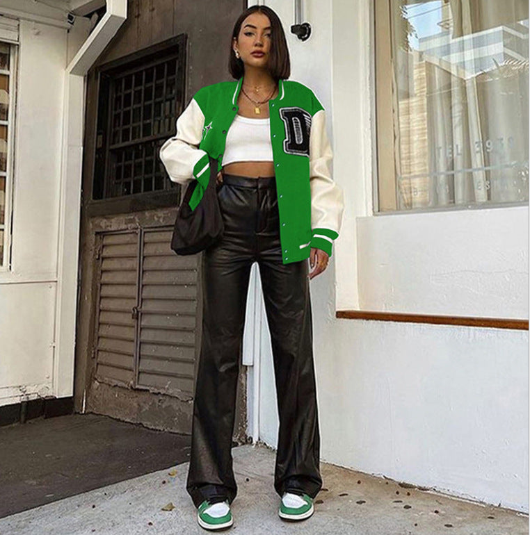 Cheerleader Letterman Jacket  Letter Print PU Sleeve