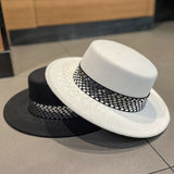 Cam Newton Hats French Woolen Hat Female Autumn and Winter Black White Flat-Top Cap Fedora Hat