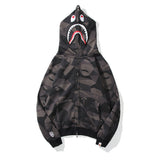 A Bath Ape Autumn and Winter Camouflage Shark Hooded Sweater Fleece Men's and Women's Coats