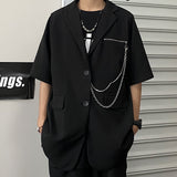 Harajuku Clothing Summer Solid Color Loose Short Sleeve Lapel Suit Top Straight Cropped Pants