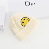 Mens Beanies Woolen Cap Women's Autumn and Winter Smiley Face Logo Knitted Hat Casual Skullcap