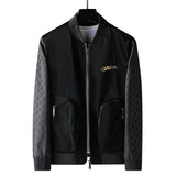 Hand Painted Leather Jackets Men's Donald Duck Cartoon Printed Sequin Embroider Cardigan Stitching Baseball Collar Jacket Coat