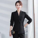 Women Pants Suit Uniform Designs Formal Style Office Lady Bussiness Attire Slim Fit Long Sleeve Suit Fashion Two-Piece Set