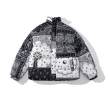 Men Fall Outfits Thickened Snake Print Stand-up Collar Cotton-Padded Coat Coat