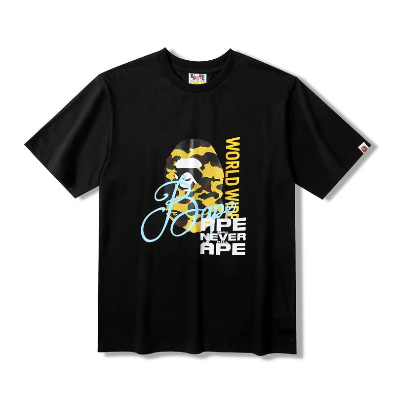 A Ape Print T Shirt Summer Camouflage Ape Head Contrast Color Letter Print Short-Sleeve T-shirt