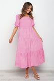Red Peasant Dress Spring/Summer Puff Sleeve Plaid Polka Dot Stitching Loose Dress Long Dress
