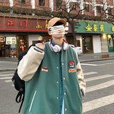 Varsity Jacket for Men Baseball Jackets Hong Kong Style Colorblock Baseball Uniform Loose Jacket