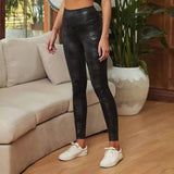 Leather Leggings High Waist Pure Color Tight Leather Pants Women's Camouflage Printing Casual Leggings