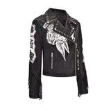 Graffiti PU Leather Jacket Autumn and Winter Rivet Printed Short Motorcycle Leather Long Sleeve Punk Clothing