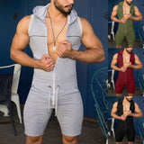 Rave Outfits Men Shorts 2 Piece Set Hooded Outer Wear Sexy Jumpsuit Casual Sports