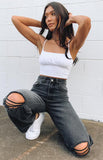 Low Rise Jeans Autumn and Winter Loose Ripped High Waist Straight Jeans for Women