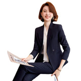 Women Pants Suit Uniform Designs Formal Style Office Lady Bussiness Attire Navy Blue Spring Business Suit