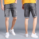 Mens Jean Shorts Summer Denim Shorts Men's Elastic Five-Point Pants Tether Loose Waist Trimming Pants