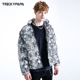 Men Fall Outfits Thickened Snake Print Stand-up Collar Cotton-Padded Coat Coat