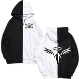 Split Hoodie Demons and Angels Color Matching Stitching Fake Two-Piece Hooded
