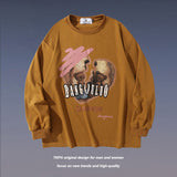 Mens Fall Outfits Long Sleeve Graffiti Cartoon T-shirt Loose Couple Outfit