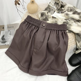 Leather Shorts High Waist Leather Shorts Women Fall and Winter Outer Wear Wide Leg Leisure PU Leather Boot Pants