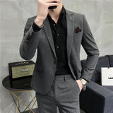 Men Suit Slim Striped Thin Drape One Button Two-Piece Set