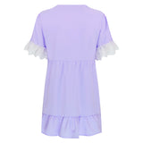 Russian Style Dress V-neck Printed Lace Stitching Lace Cool Dress