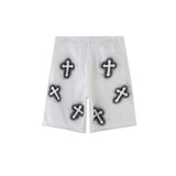 Men Jean Shorts Printed Raw Edge Denim Shorts Men's Loose Fifth Pants Summer Casual Straight-Leg Middle Pants