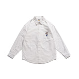 Men Shacket Long Sleeve Autumn Shirt Autumn Bear Embroidery Pocket Long Sleeve Top