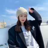 Women Beanies Woolen Knitted Hat Autumn and Winter Girl Print Woolen Cap
