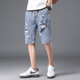 Men Jean Shorts Summer Men's Ripped Denim Shorts Cropped Pants Loose Straight Harem Casual Pants