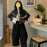 Two Tone Leather Jacket Biker's Leather Jacket Autumn Women Top