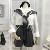 Leather Shorts Elastic Butterfly Tied High Waist Wide Leg Shorts Women Autumn Boot Pants