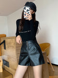 Leather Shorts Washed PU Leather Outer Wear High Waist Autumn and Winter Loose Wide Leg A- Line Base Boot Pants