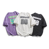 Varsity Shirts for Men Baseball Shirts Short-Sleeved Shirt Men's Summer Casual Street Trend Stripes Letters and Numbers Printed Sports Baseball Shirt