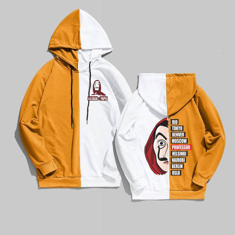 Split Hoodie Demons and Angels Printed Hoodie Color Block