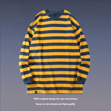 Men Fall Outfits Round Neck Long Sleeve T-shirt Spring and Autumn Stripes Bottoming Shirt