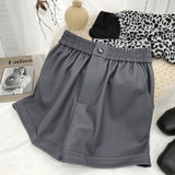 Leather Shorts High Waist Leather Shorts Women Fall and Winter Outer Wear Wide Leg Leisure PU Leather Boot Pants