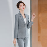 Women Pants Suit Uniform Designs Formal Style Office Lady Bussiness Attire Plaid Casual Spring and Autumn Slim-Fit Suit Jacket