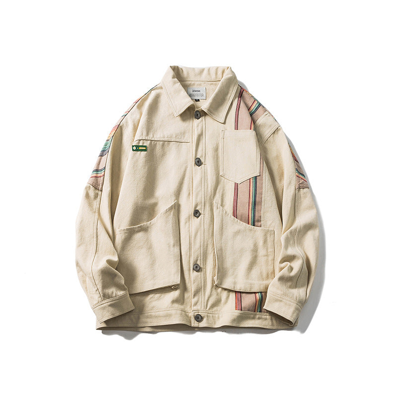 Men's Large Size Sports Retro Spring Jacket Men's Color Matching Workwear Jacket Student Jacket Men's Men Coat