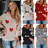 Valentine's Day Outfits Autumn and Winter Ol Large Size Love V-neck Sweater Sweater for Women