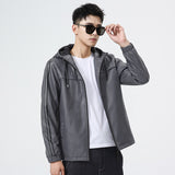 80's Leather Jacket Men's Autumn Coat Young Men's Fleece-Lined Fall Winter Hooded Leather Jacket