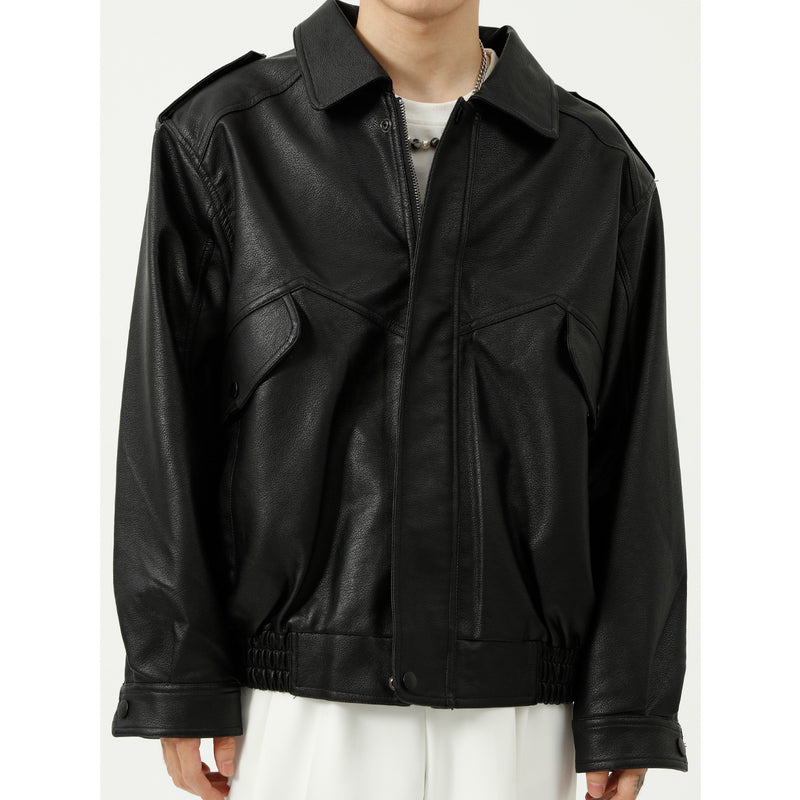 80 'S Leather Jacket Fall Loose Personality PU Leather Coat Casual Jacket Coat Men