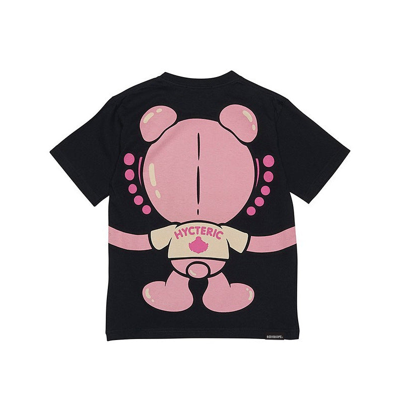 A Ape Print for Kids T Shirt Short Sleeve T-shirt Summer round Collar in Black