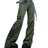 Low Rise Jeans Punk Non-Mainstream Low Waist Zipper Split Denim Casual Wide Leg Pants