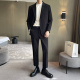 Men Suit Wide Casual Single Button Dark Pattern Two-Piece Set