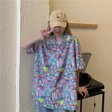 Harajuku Clothing for men Casual Shirts Printed Shirt Retro Loose Short Sleeve Top Print